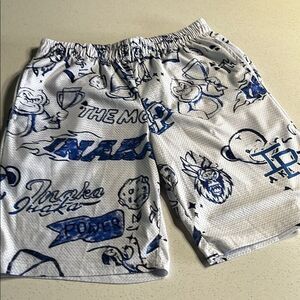 Inaka Power White Graphic Mesh Shorts with Navy Design Mens L
